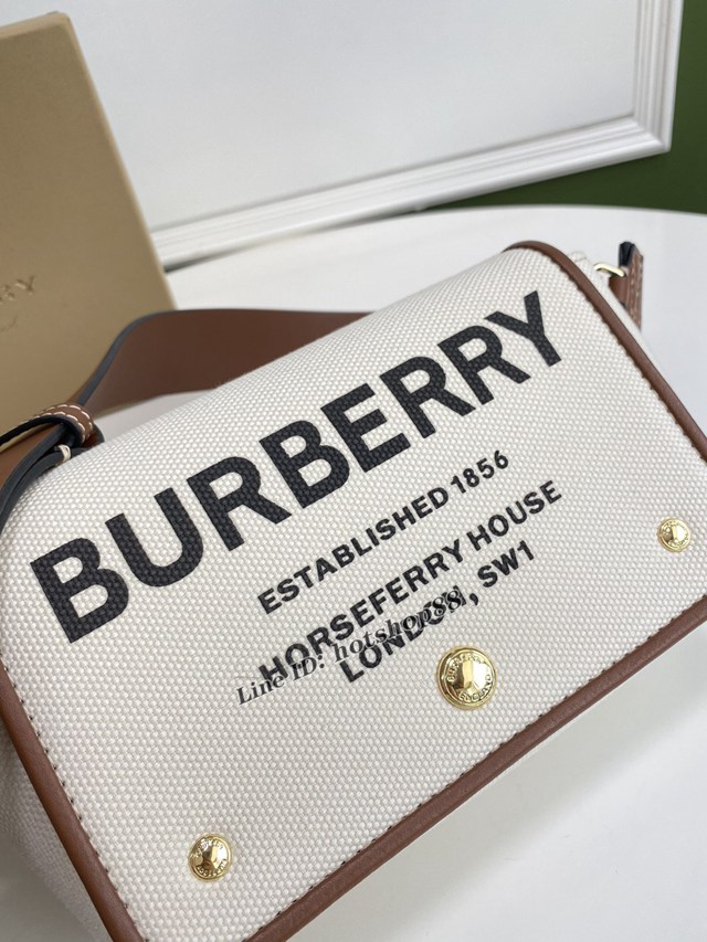 Burberry專櫃新款棉質白色帆布包 巴寶莉女款單肩斜挎包 yxb1197